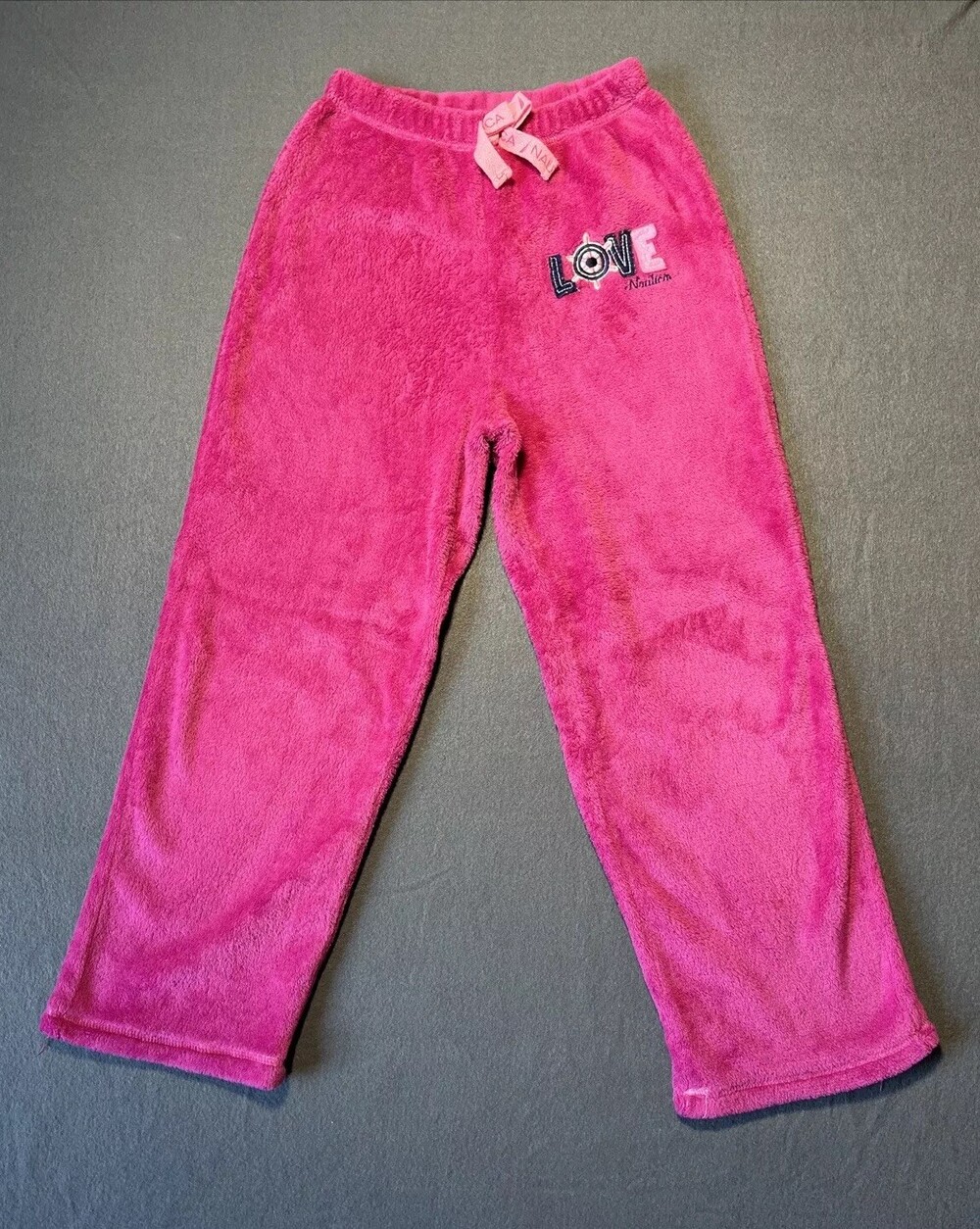 Nautica Pants Girls 12 Hot Pink Fleece Lounge Drawstring Waist Love Soft Cozy